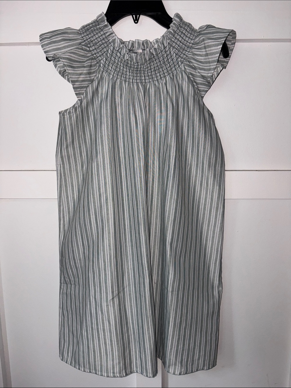 Crewcuts Green & White Stripe Smocked Pinstripe Sleep Dress Nightgown L 10/12
